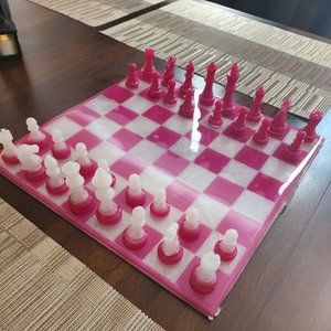 Pink resin chess set